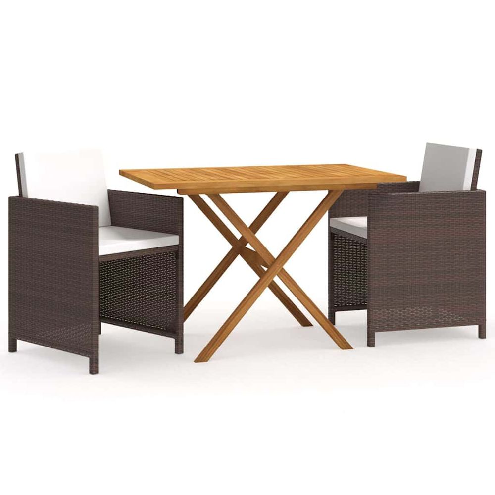 Ensemble à manger de jardin et coussins 3 pcs marron