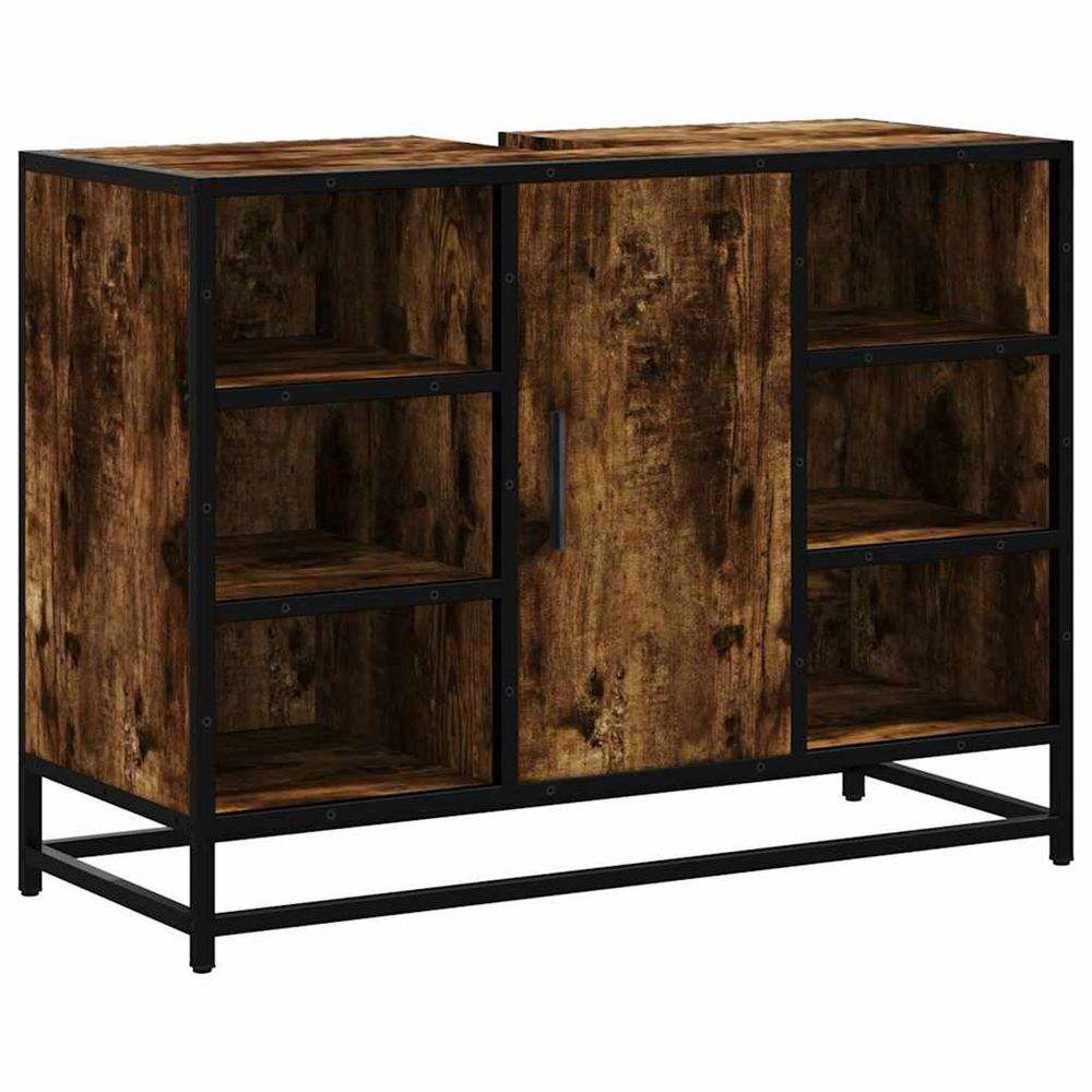 Armoire lavabo de salle de bain chêne fumé bois d'ingénierie