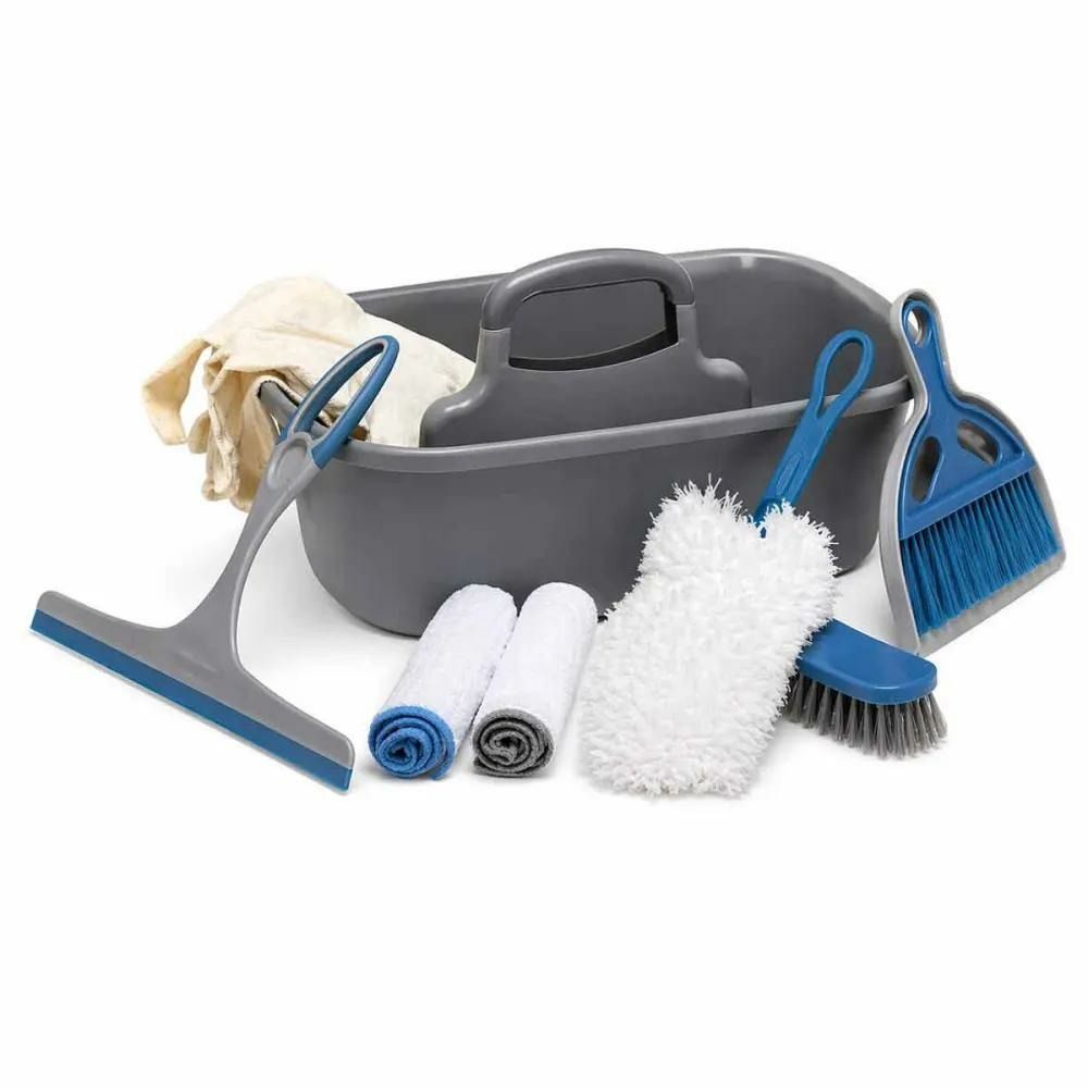 Set nettoyage 8 pièces microfibre brosse pelle balayette gants