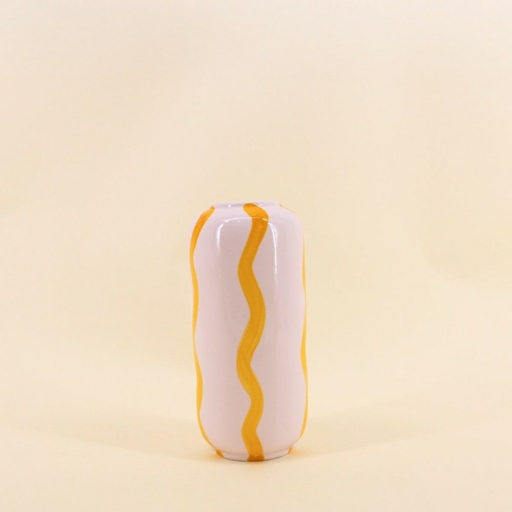 Vase rayé en céramique blanc / jaune 20cm