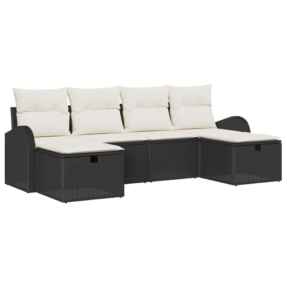 Ensemble de canapé de jardin 6 pc noir polyrotin