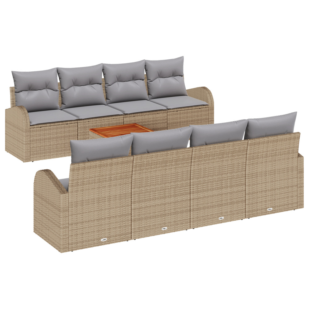 Ensemble de canapé de jardin 9 pièces avec coussins beige poly rattan acacia