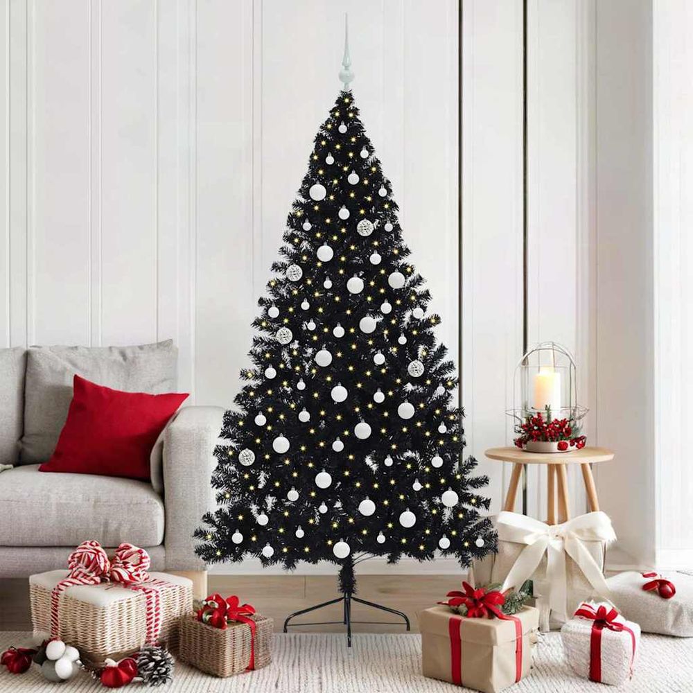 Sapin conique de noël 180cm doré, décoration lumineuse avec 120 boules et 300 led