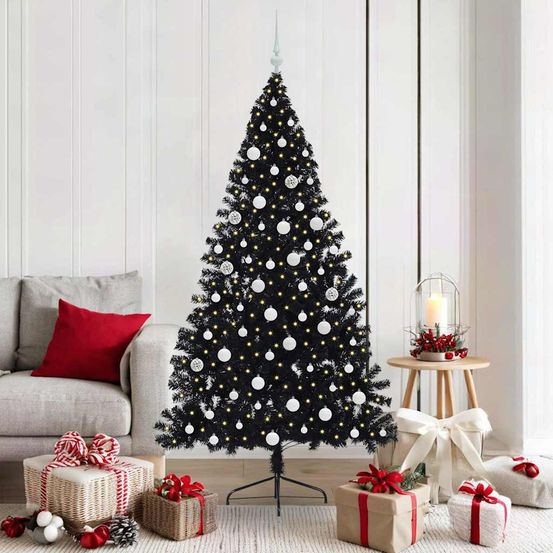 Sapin conique de noël 180cm doré, décoration lumineuse avec 120 boules et 300 led