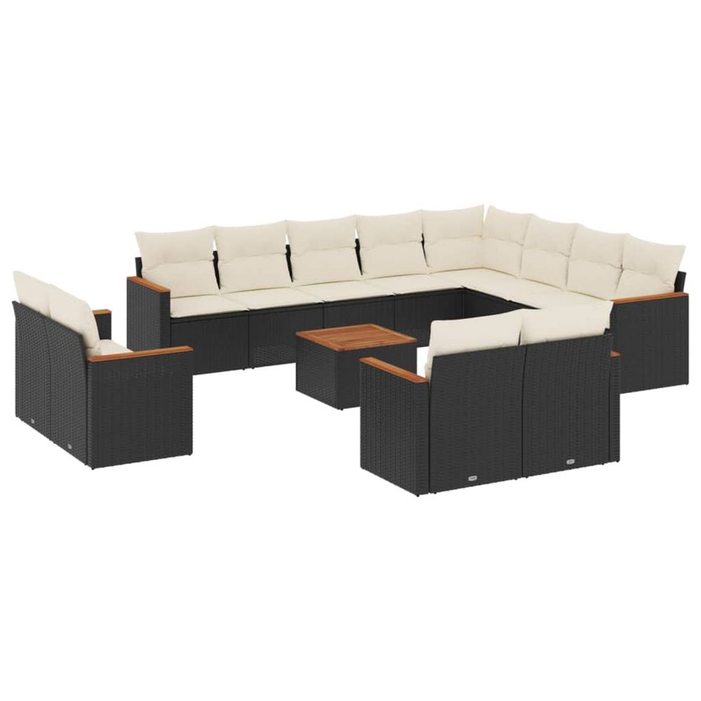 Salon de jardin avec coussins 13 pcs noir résine tressée