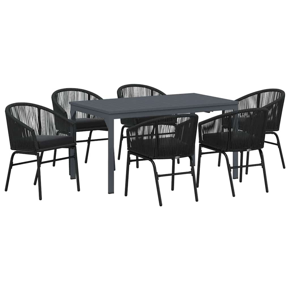 Ensemble de salle à manger pour jardin 7 pcs noir polyrotin