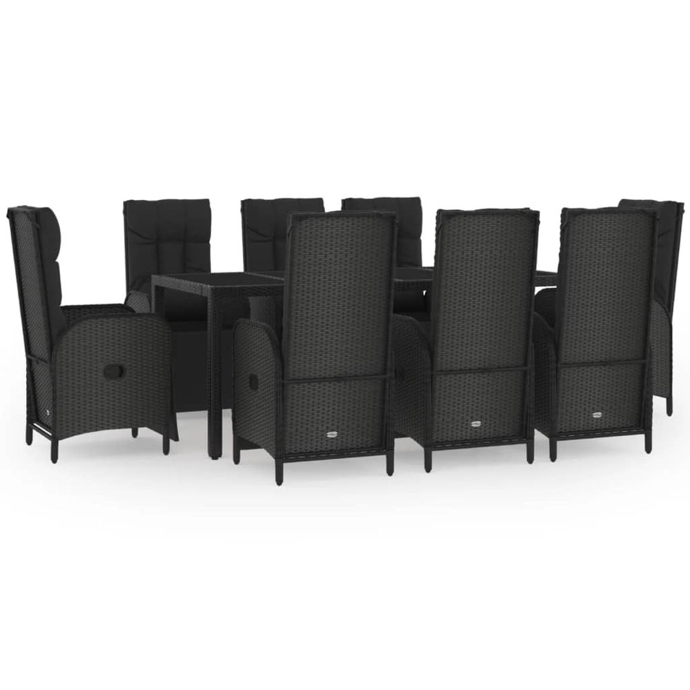 Ensemble à manger jardin 9pcs et coussins noir résine tressée