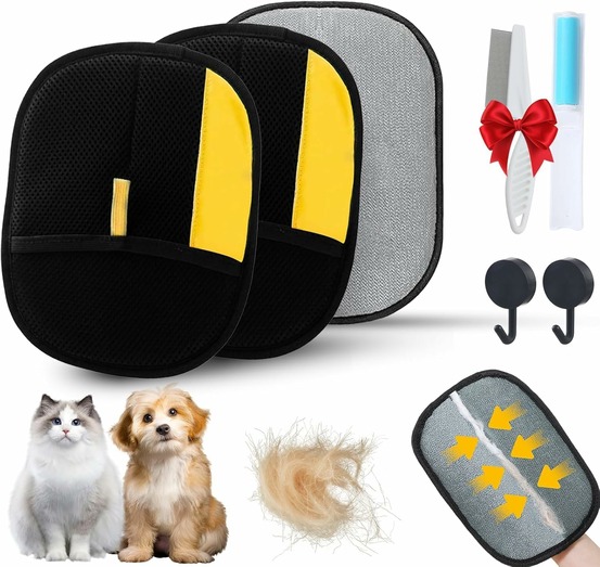 Gants de toilettage double face pour enlever poils animaux