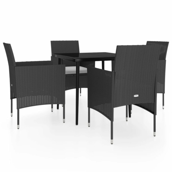 Ensemble de salle à manger de jardin meuble extérieur avec coussins 5 pièces noir