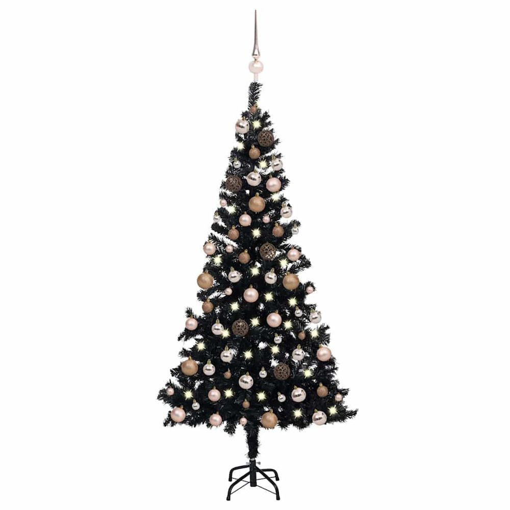 Sapin de noël artificiel complet pvc avec led et boules noir 120 cm