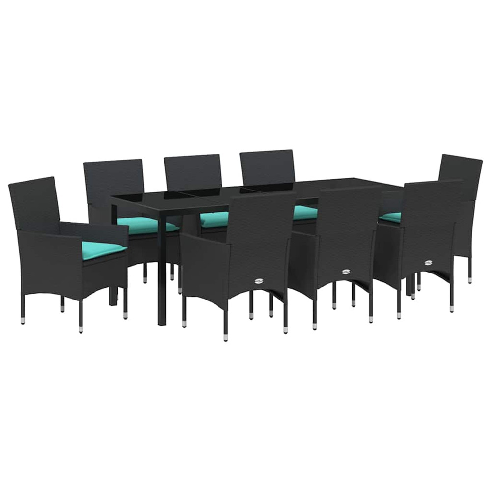 Ensemble table et chaises avec coussin 9 pcs noir rotin pe