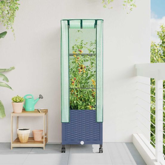 Jardinière serre roulettes balcon terrasse abri plantes 40x40x145cm gris bleu