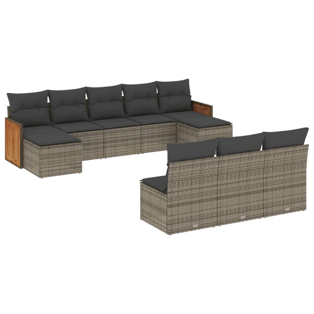 Salon de jardin avec coussins 10 pcs gris résine tressée