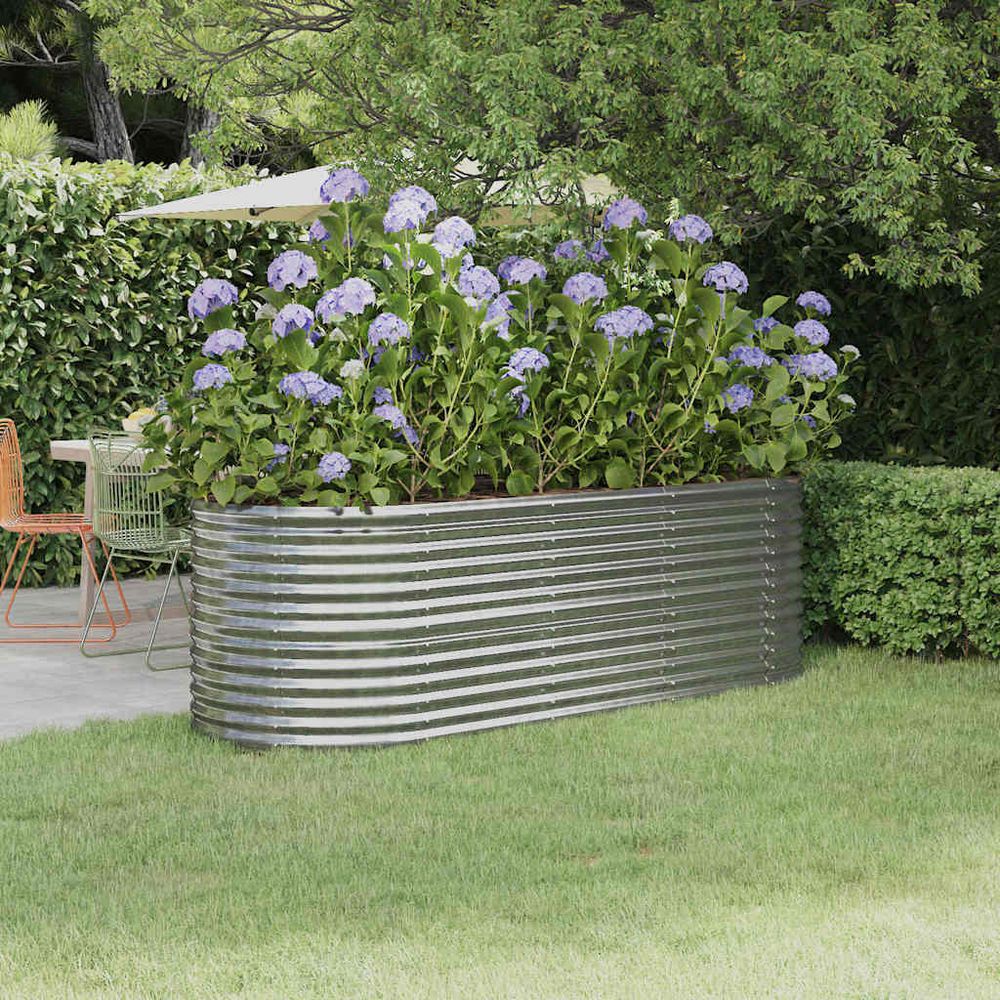 Jardinière haute ovale en acier galvanisé potager argenté 224x80x68 cm