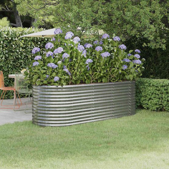 Jardinière haute ovale en acier galvanisé potager argenté 224x80x68 cm
