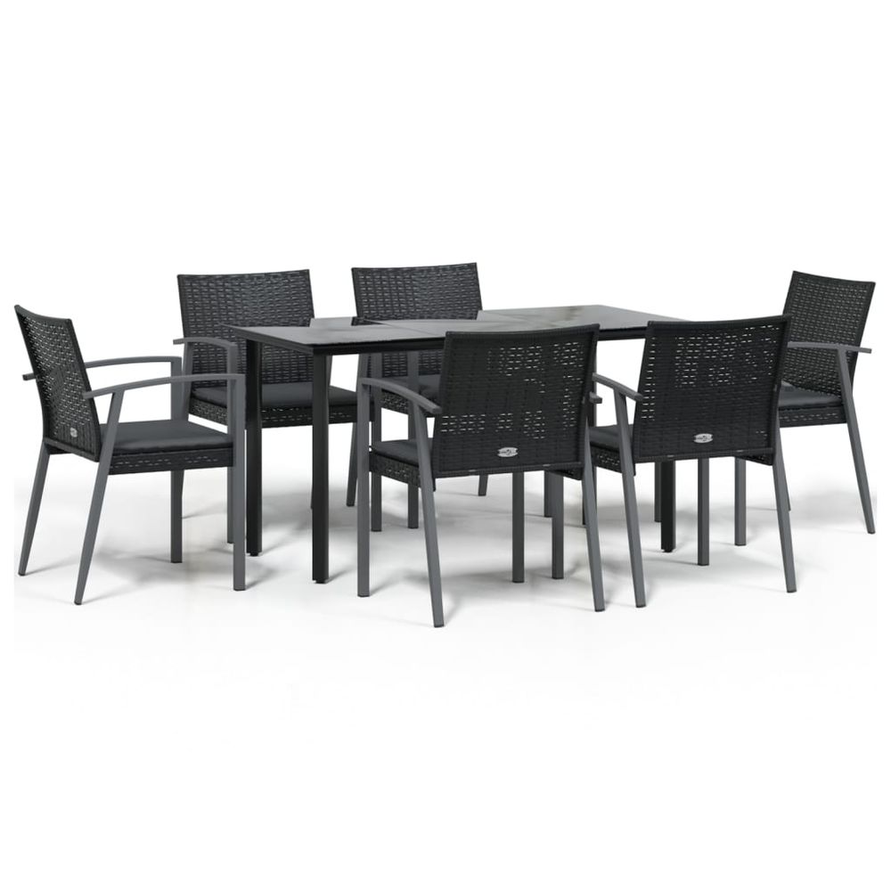 Ensemble à manger de jardin 7 pcs coussins résine tressée acier