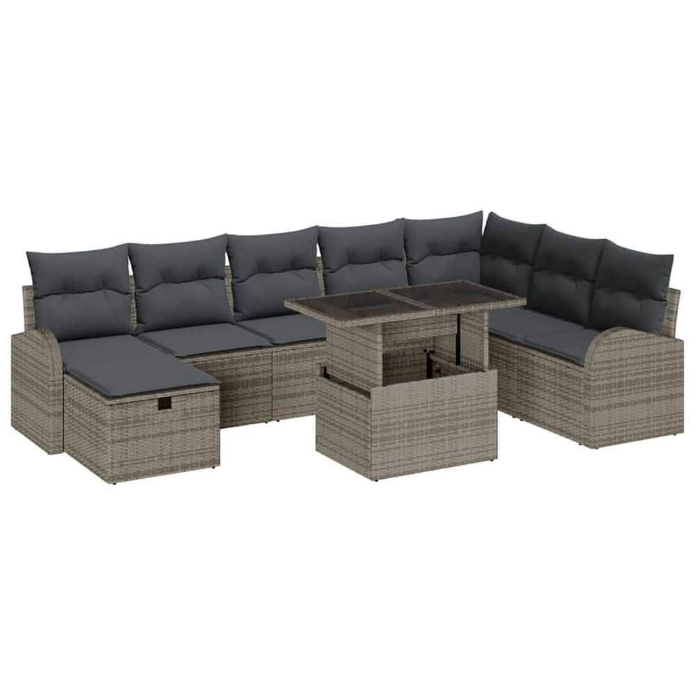Ensemble de canapé de jardin 9 pc gris polyrotin