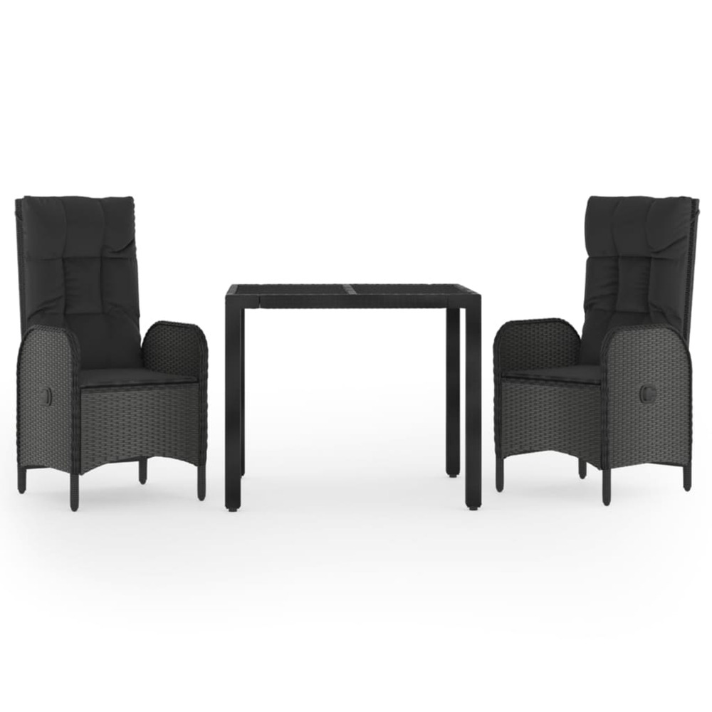 Ensemble à manger de jardin avec coussins 3 pcs noir