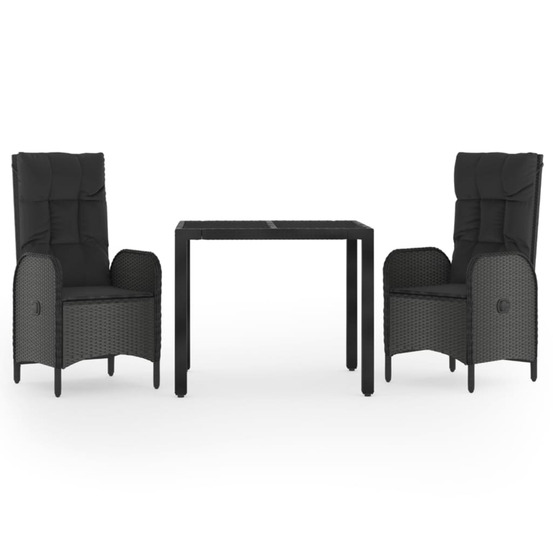 Ensemble à manger de jardin avec coussins 3 pcs noir