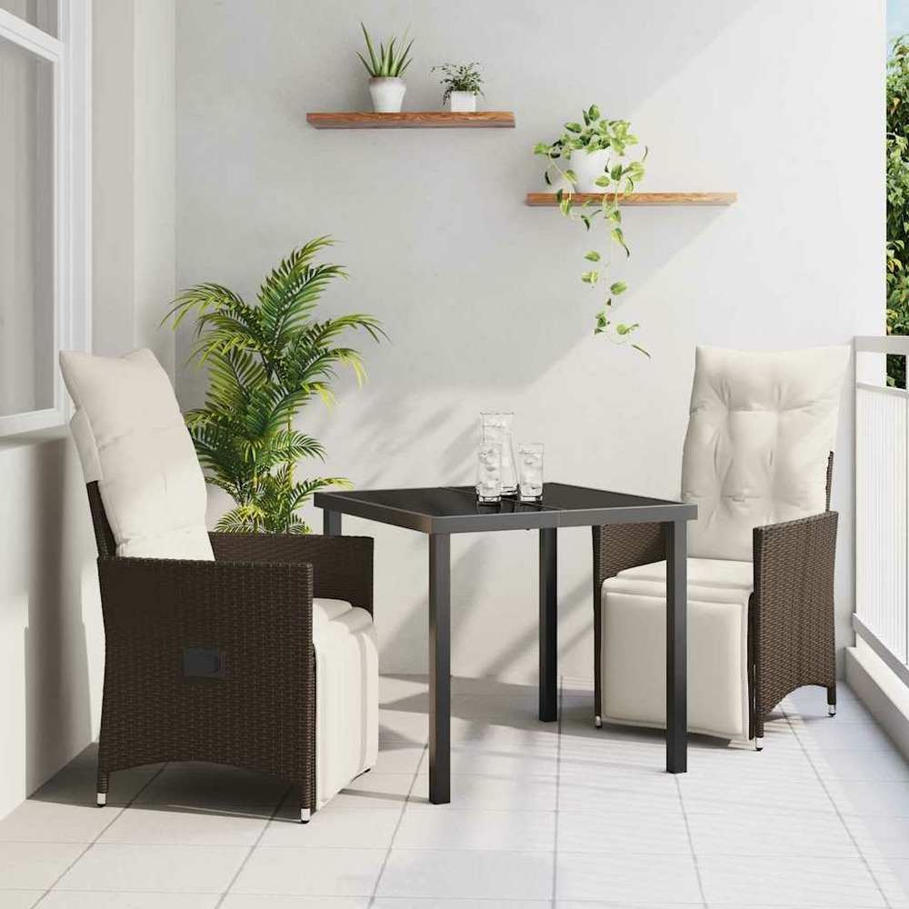 Ensemble de salle à manger pour jardin 3 pcs marron polyrotin