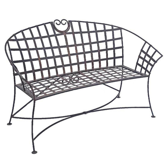 Banc de jardin en fer plein marron vieilli à motif quadrillé 130x57x83cm