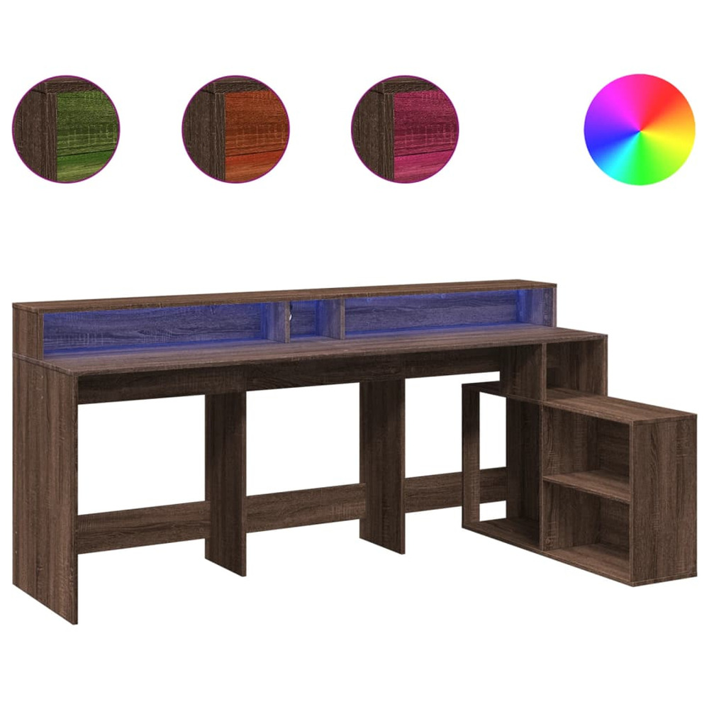 Bureau et lumières led chêne marron bois d'ingénierie