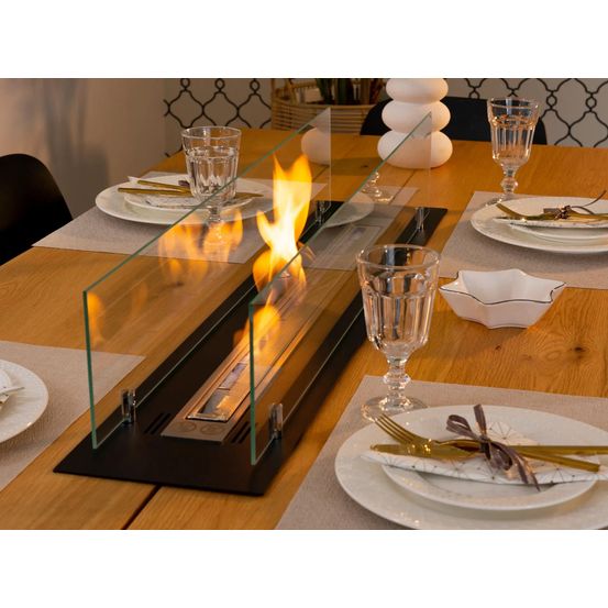 Cheminee bioethanol encastrable 100 cm noir mat avec vitres design moderne