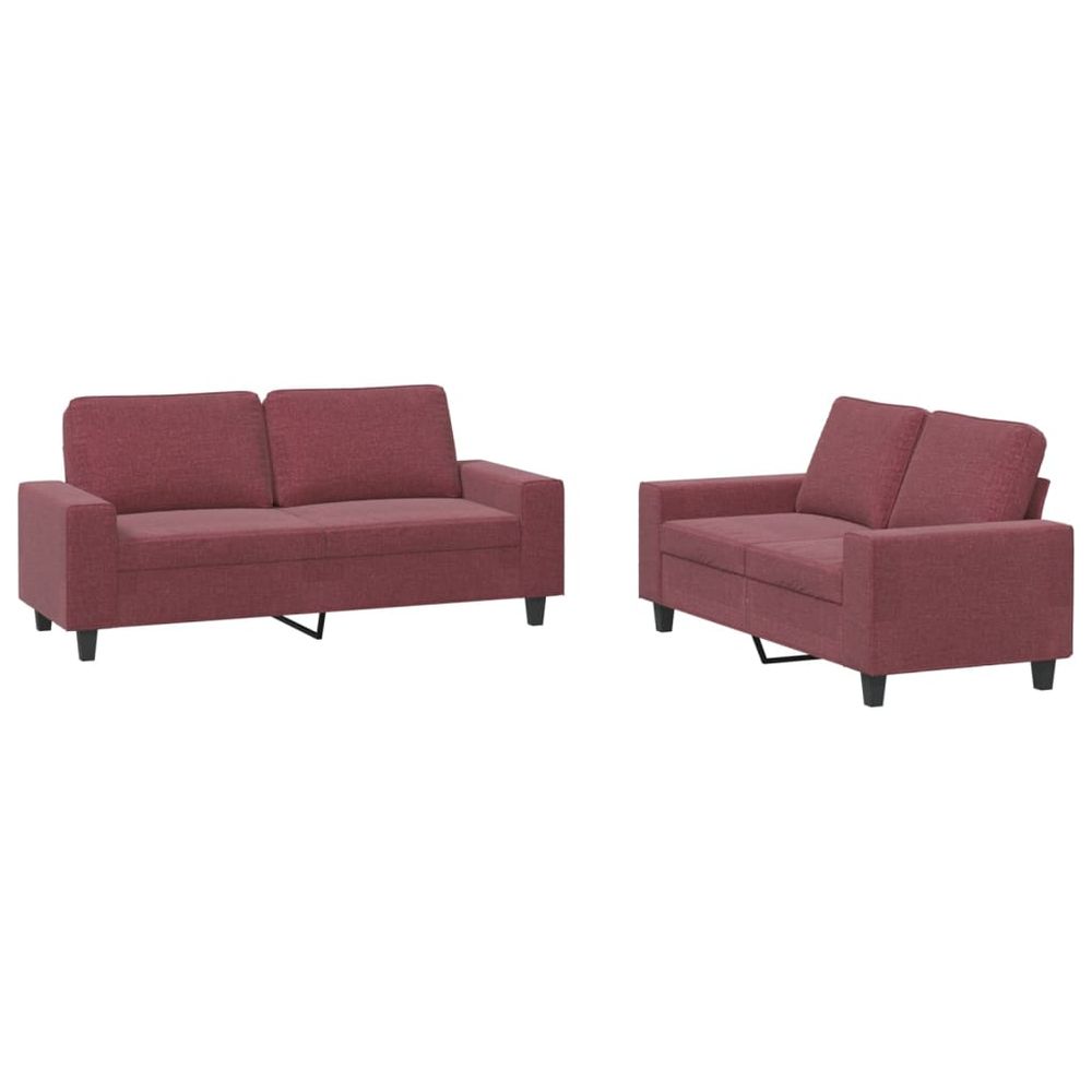 Ensemble de canapés 2 pcs rouge bordeaux tissu
