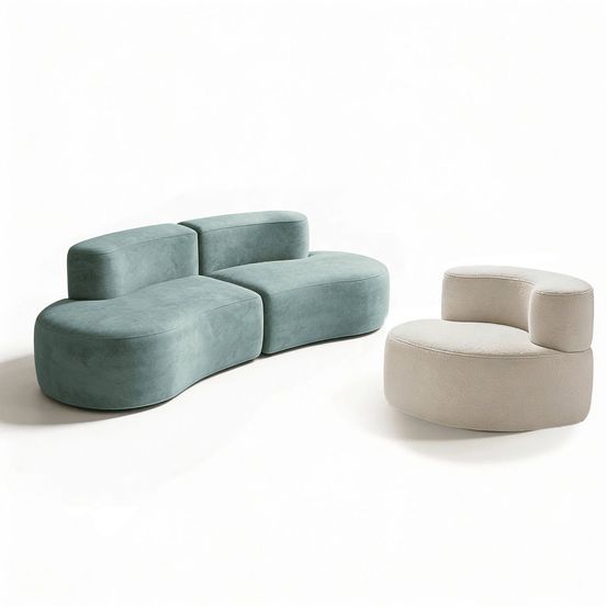 Pack lounge canapé et fauteuil - sauge et blanc