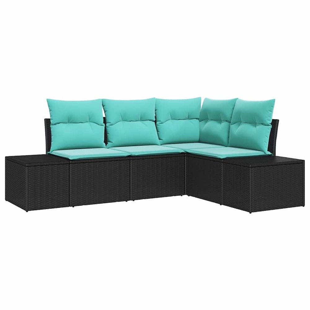 Ensemble de canapé de jardin 4 pc noir et turquoise polyrotin