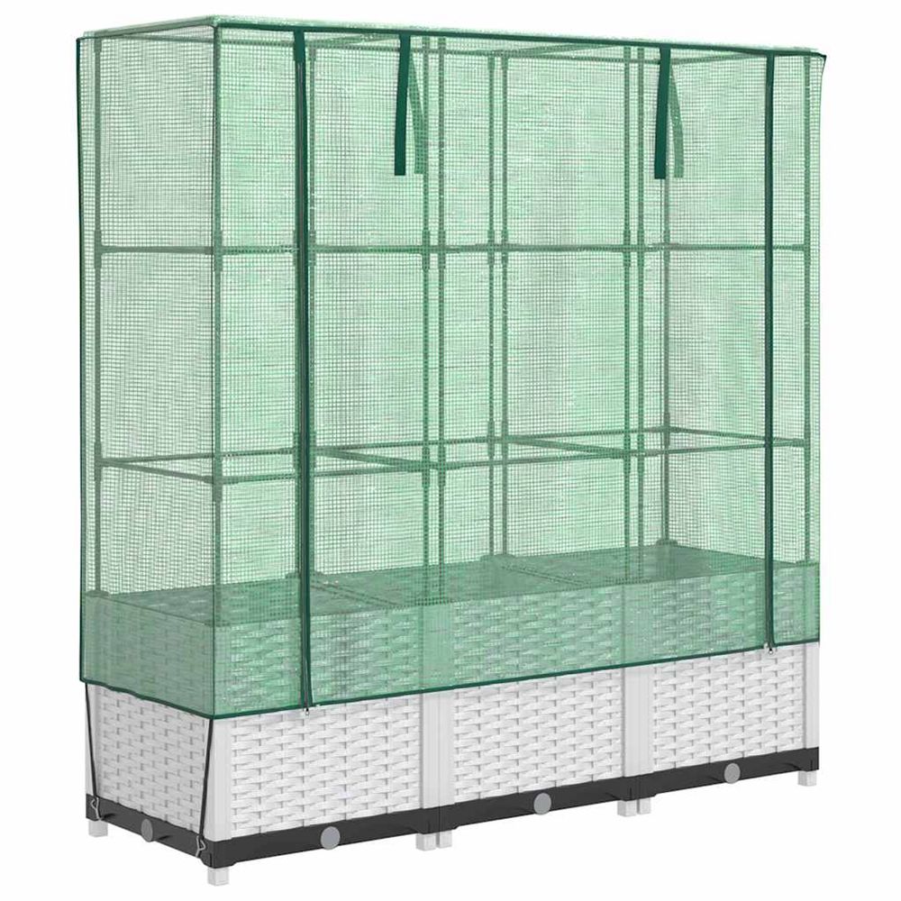Jardinière d'extérieur surélevée avec housse aspect rotin 120x40x138 cm