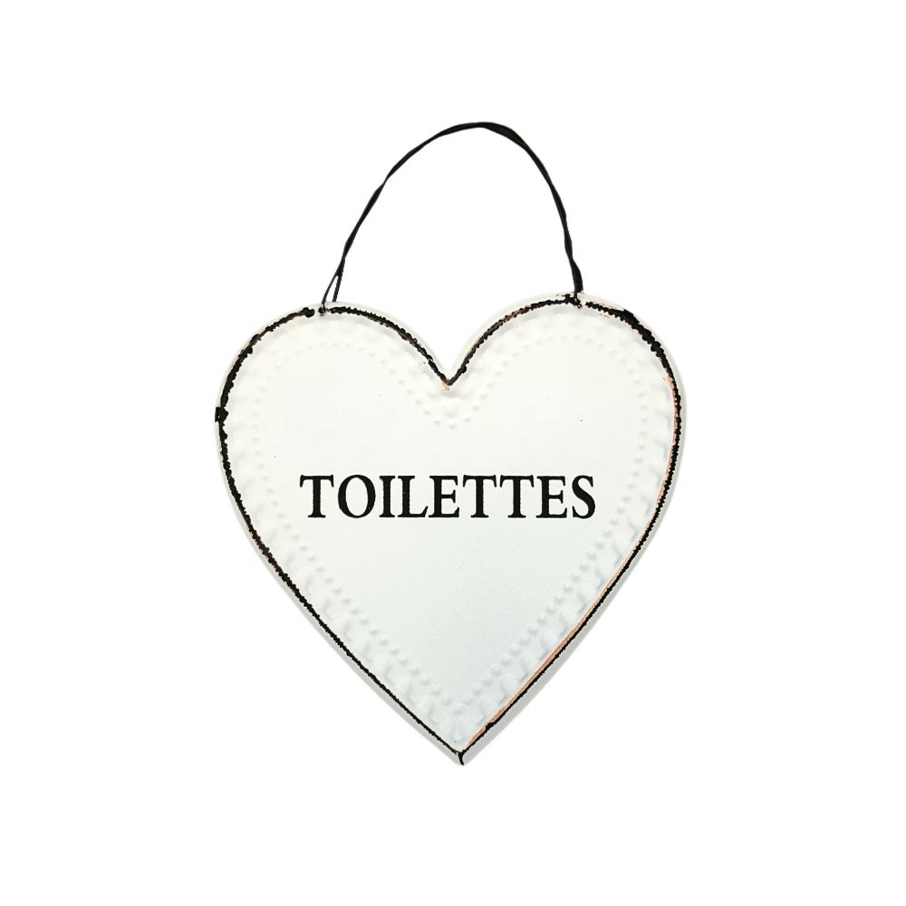 Plaque de porte décorative vintage coeur de toilettes en métal blanc 13cm