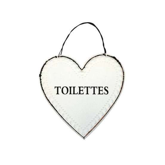 Plaque de porte décorative vintage coeur de toilettes en métal blanc 13cm