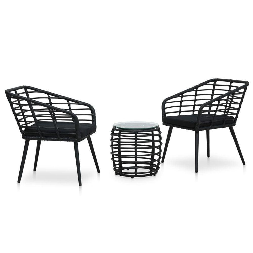 Ensemble de bistro 3 pcs résine tressée noir