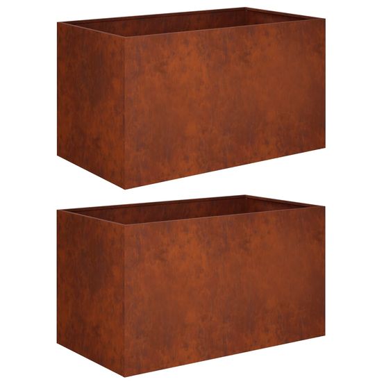 Cache-pot de jardin 2 pc rouillé 80 x 50 x 50 cm acier patiné