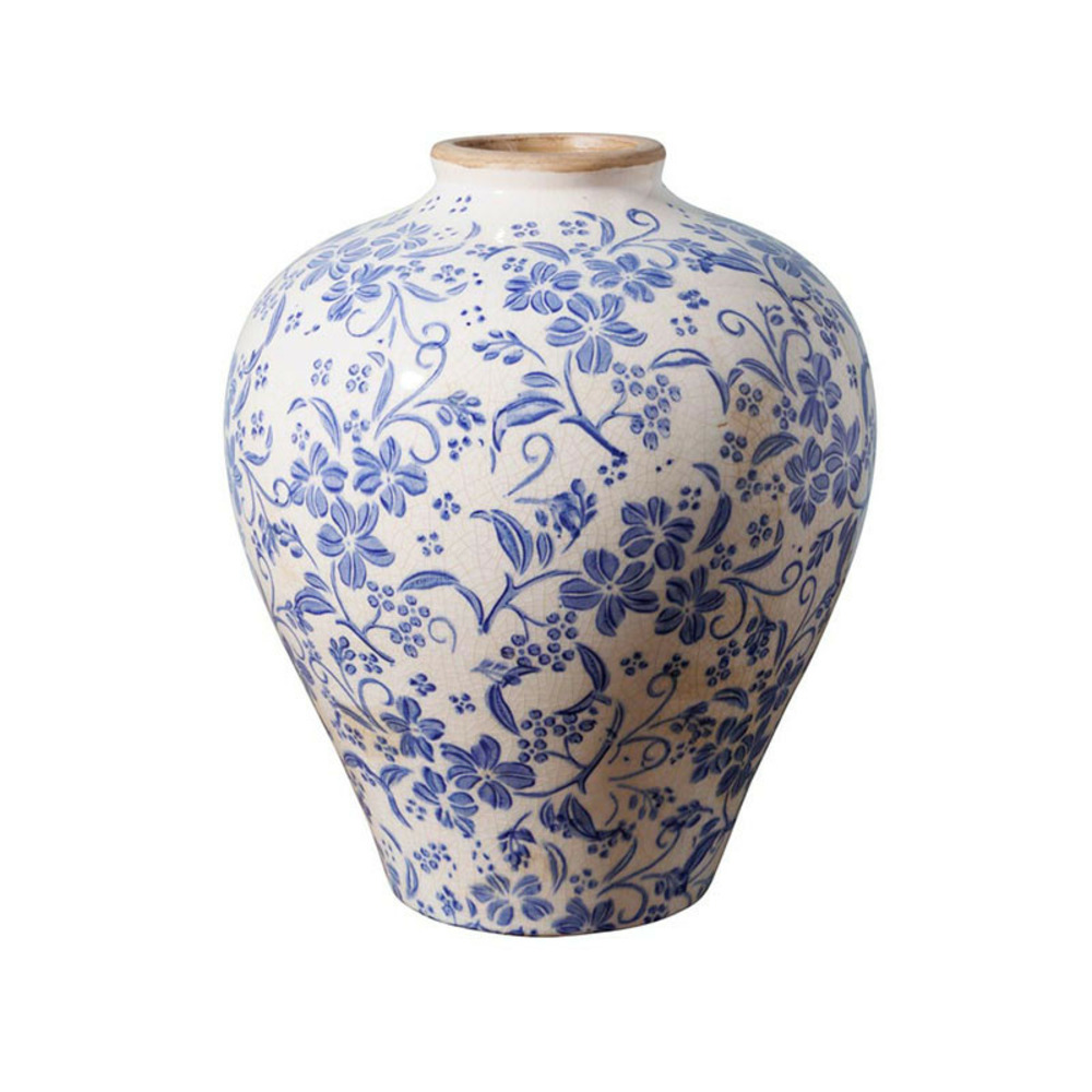 Jarre bleue foncée bucolique grès 23x28cm