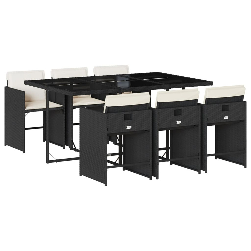 Ensemble à manger de jardin coussins 7pcs noir résine tressée