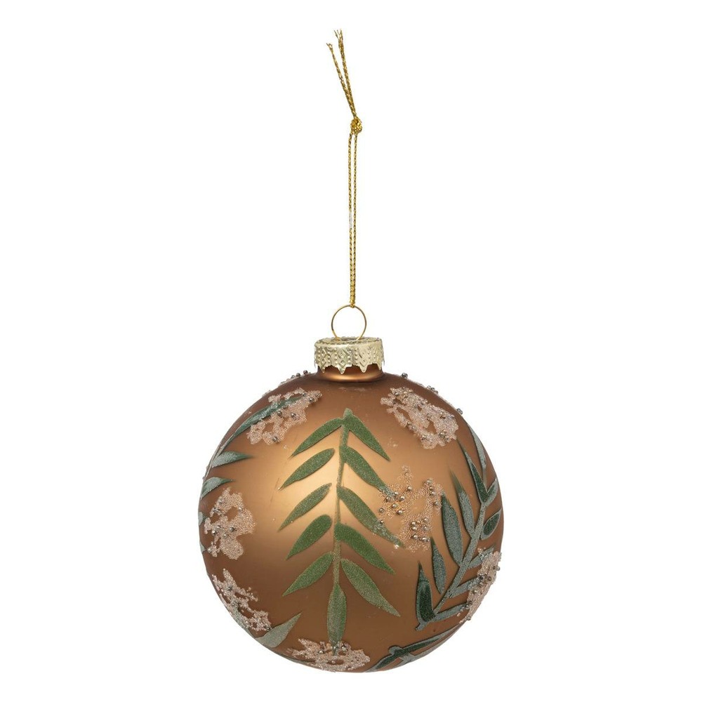 Boule de noël feuilles marron en verre 90mm