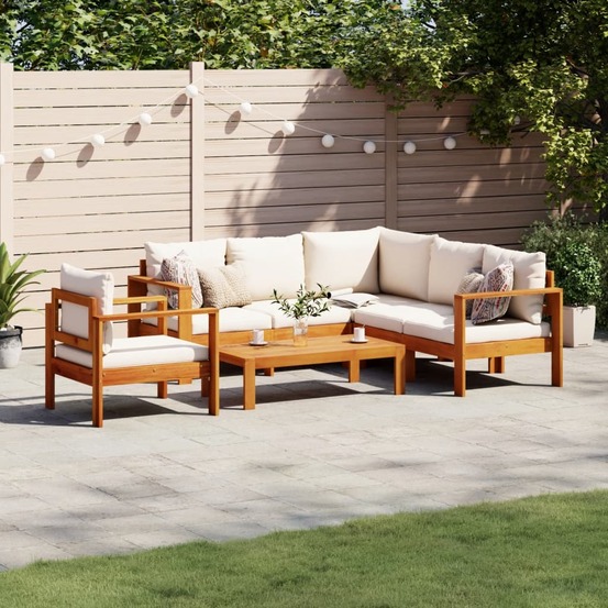 Salon de jardin avec coussins 5 pcs bois d'acacia solide