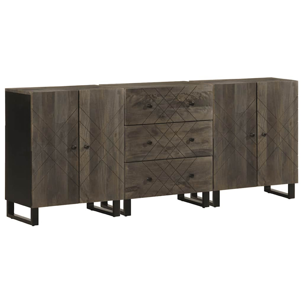 Buffets 3 pcs noir 60x33x75 cm bois massif de manguier