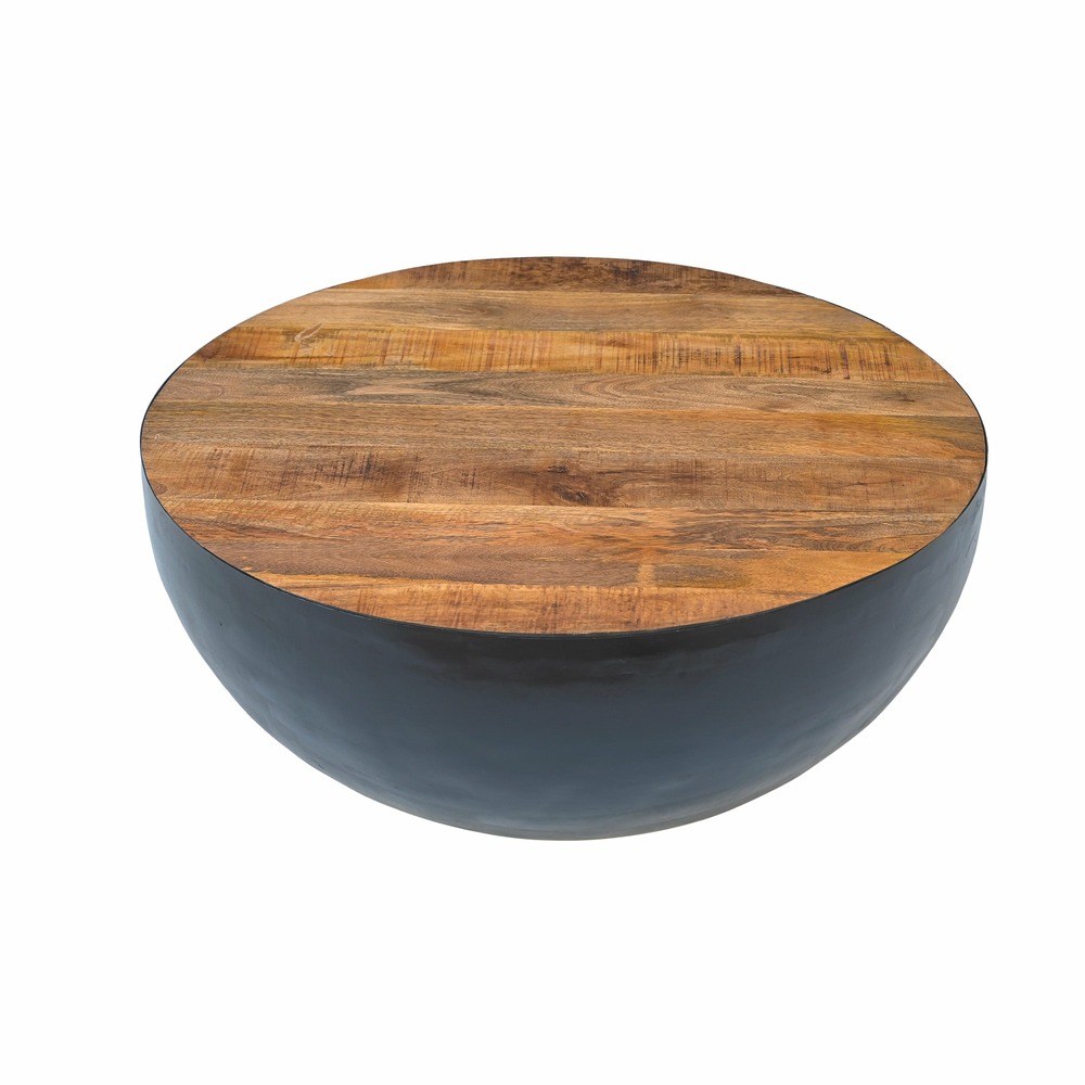 Tajy-table basse ronde en bois massif et métal d90 cm