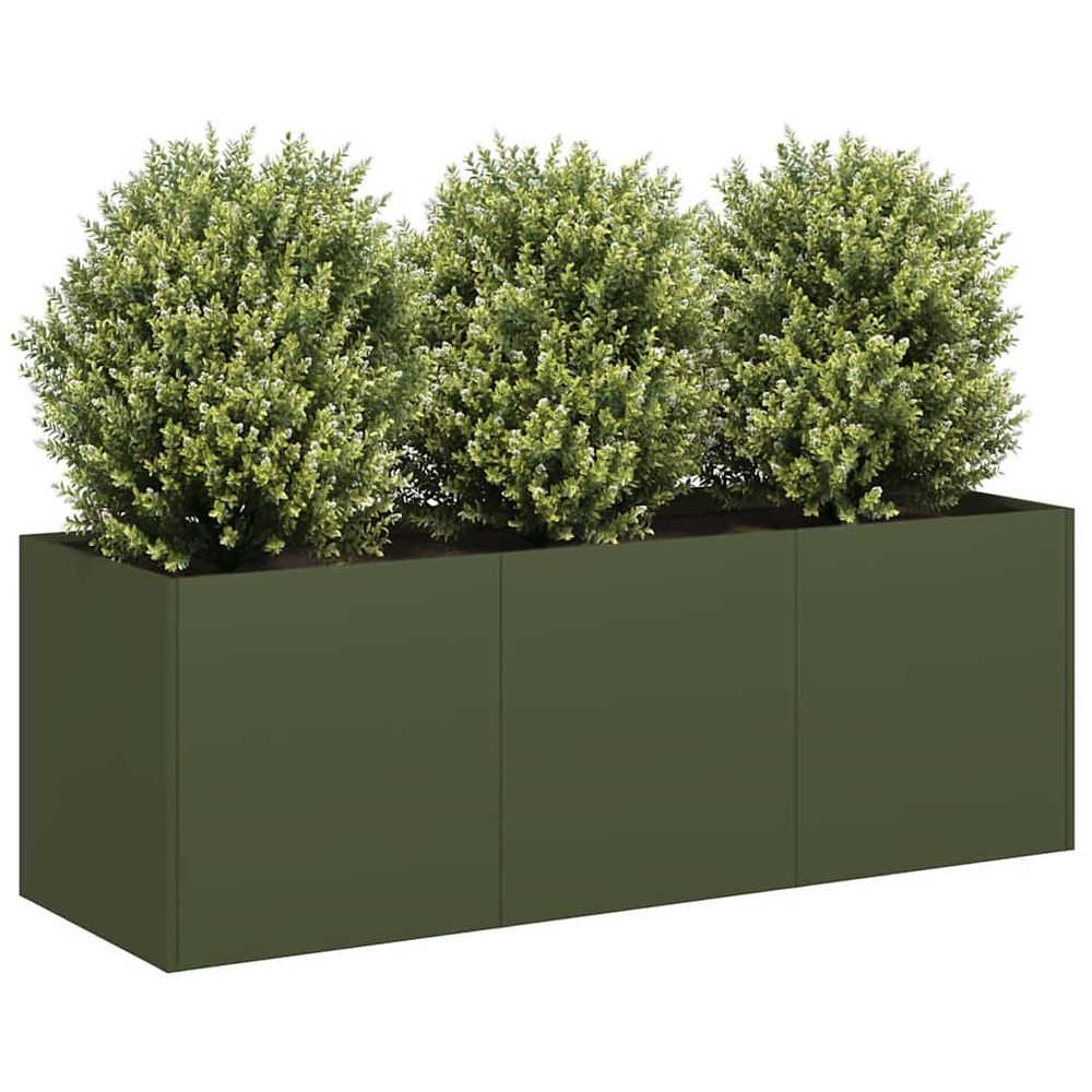 Jardinière rectangulaire basse acier laminé durable finition lisse pour balcon spacieux vert olive 120x40cm