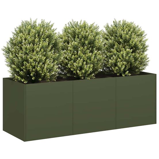 Jardinière rectangulaire basse acier laminé durable finition lisse pour balcon spacieux vert olive 120x40cm
