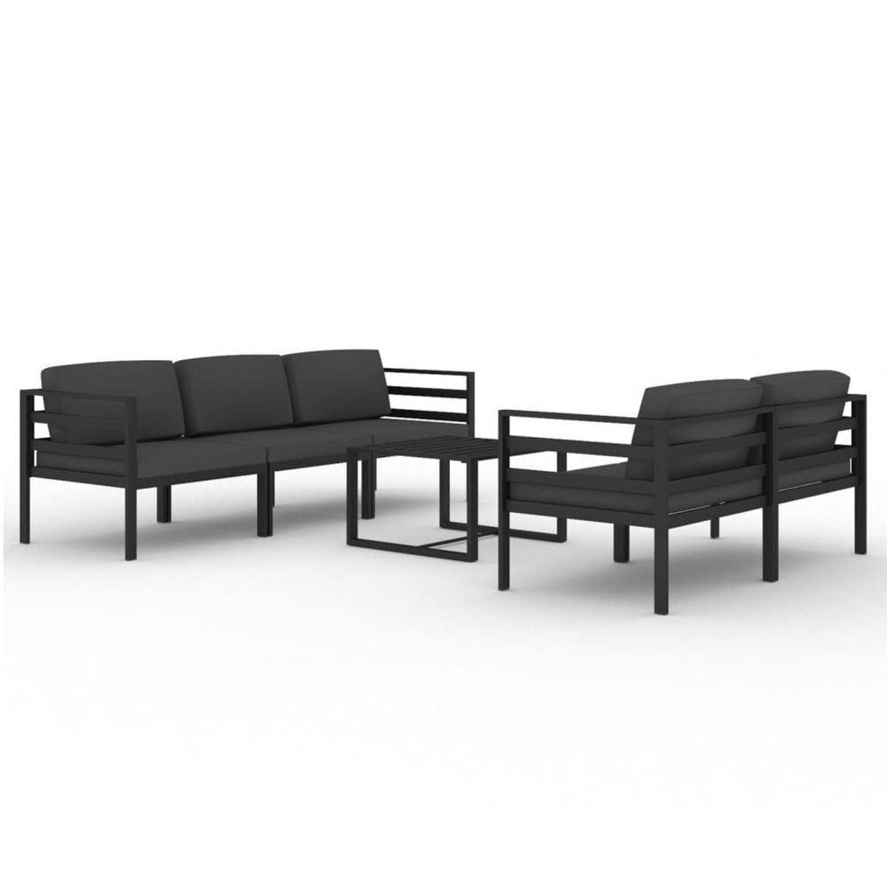 Salon de jardin 6 pcs avec coussins aluminium anthracite