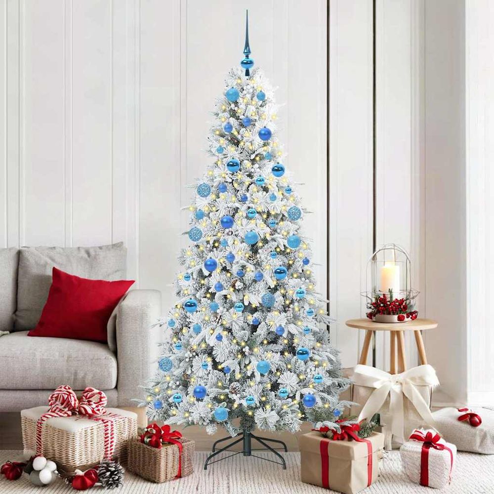 Sapin de fête artificiel 180 cm, complet avec 300 led, 120 boules et ornements forestiers