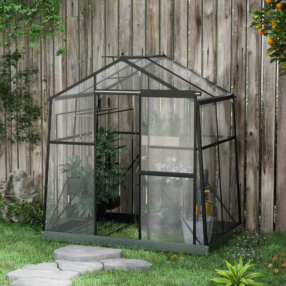 Serre de jardin aluminium polycarbonate 192 x 131 x 203 cm noire avec porte coulissante - comfortxl outdoor living