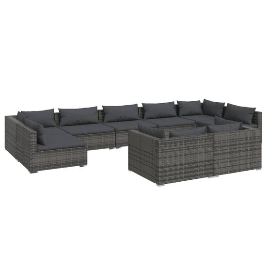 Salon de jardin 9 pcs avec coussins gris résine tressée