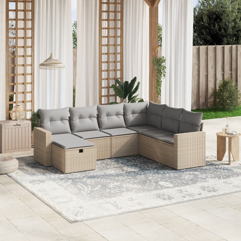Salon de jardin avec coussins 7pcs mélange beige résine tressée
