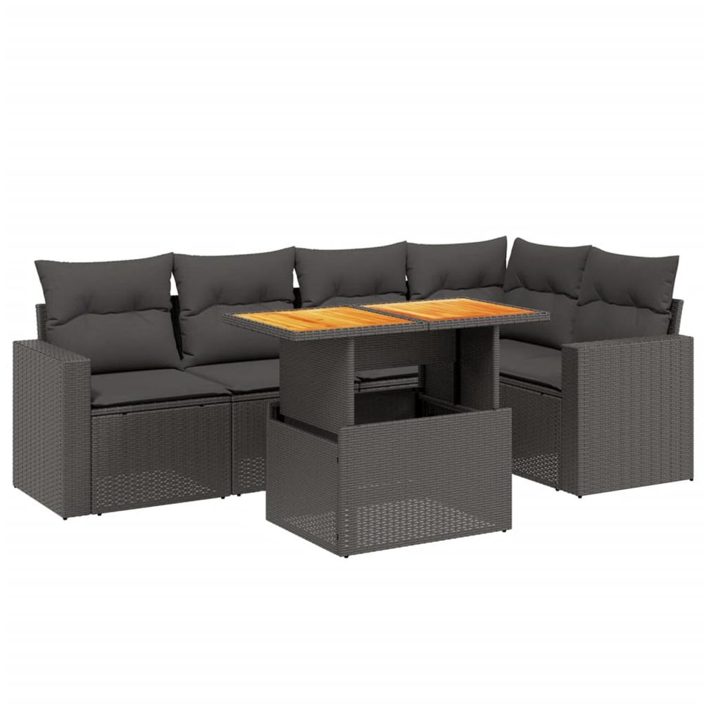 Salon de jardin 6 pcs avec coussins noir résine tressée