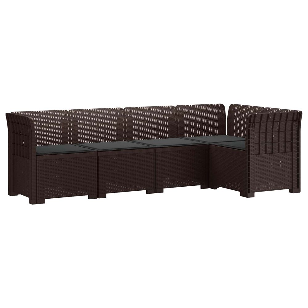 Canapé de jardin 5 places avec coussins aspect rotin pp marron